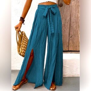 TIED SLIT WIDE LEG PANTS